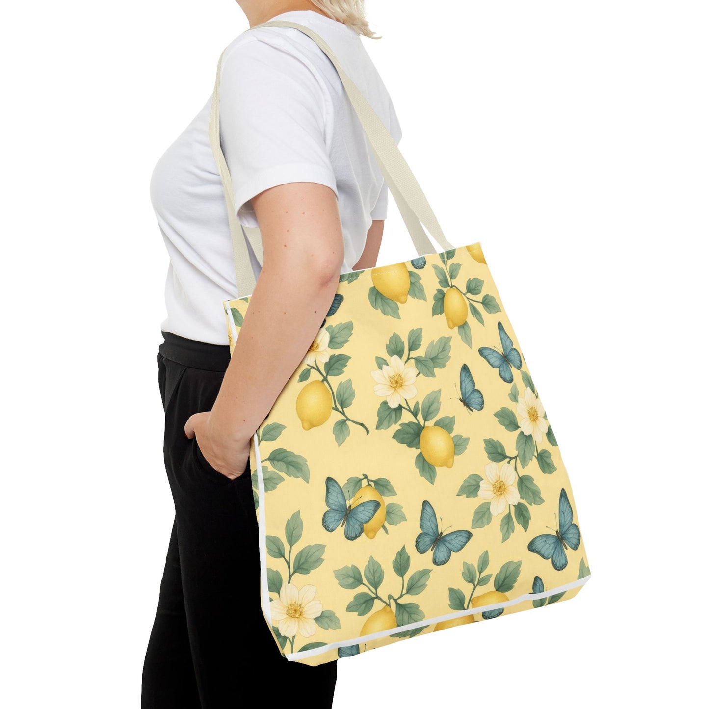 Sunny Lemon Blossom Tote Bag, Summer Vibes, Eco-Friendly Shopping Bag, Floral Market Tote, Perfect Gift for her/him