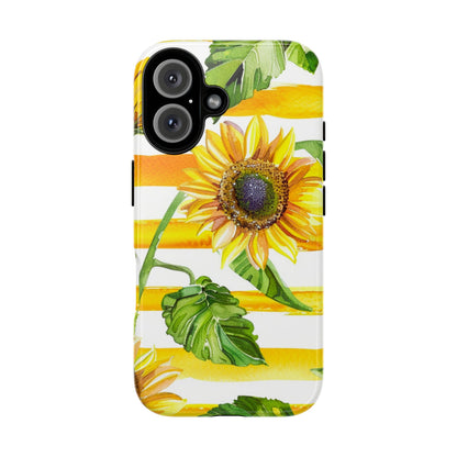 Sunflower Stripes Phone Case - Bright Floral Tough Case