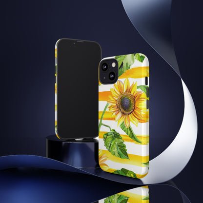 Sunflower Stripes Phone Case - Bright Floral Tough Case