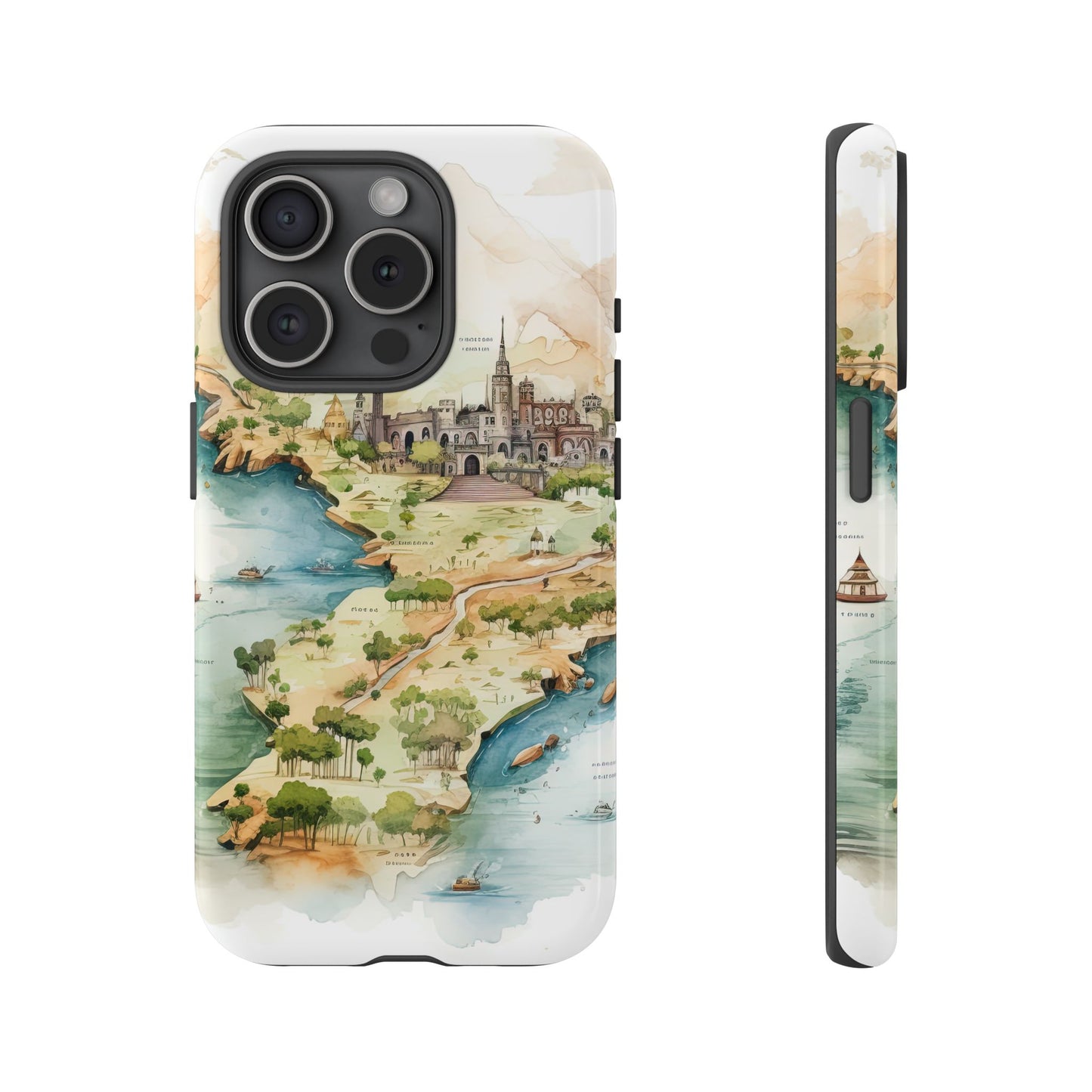 Hard Phone Case — Watercolor Fantasy Map Castle Design