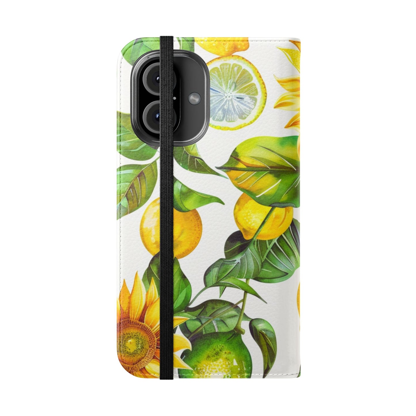 Sunflower & Lemon Flip Phone Case – Floral Wallet Flip Case with Card Slots