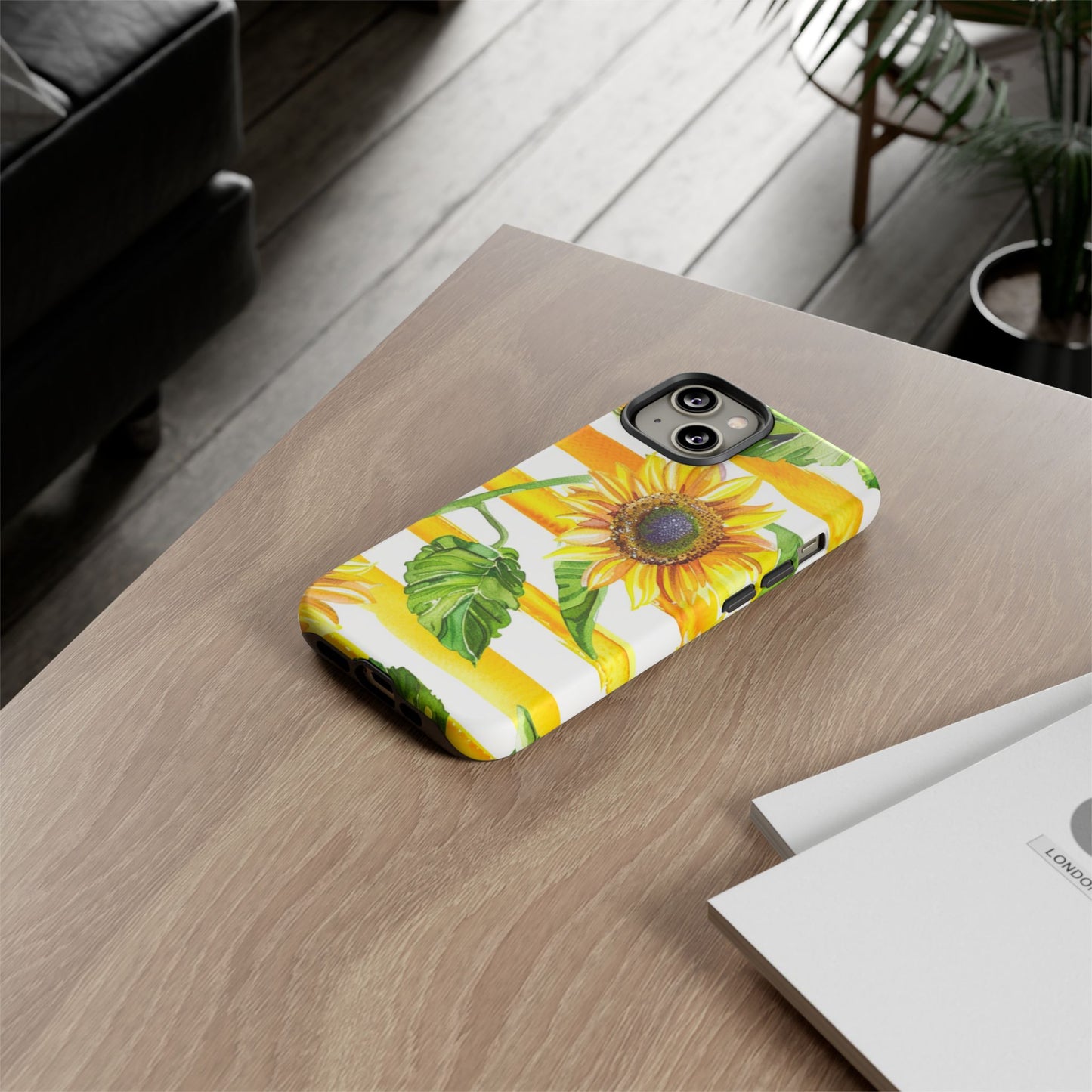 Sunflower Stripes Phone Case - Bright Floral Tough Case