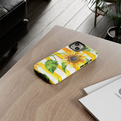 Sunflower Stripes Phone Case - Bright Floral Tough Case