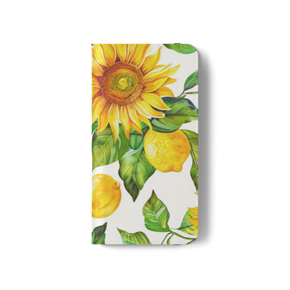 Sunflower & Lemon Flip Phone Case – Floral Wallet Flip Case with Card Slots