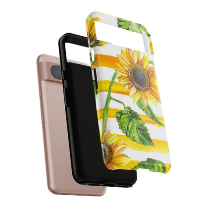 Sunflower Stripes Phone Case - Bright Floral Tough Case