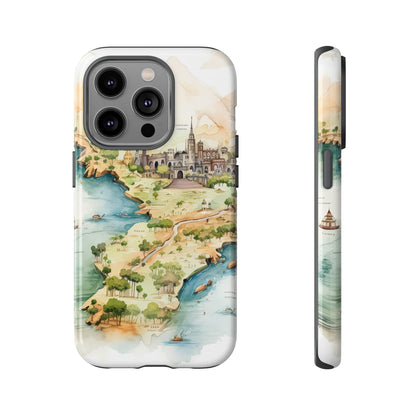 Hard Phone Case — Watercolor Fantasy Map Castle Design