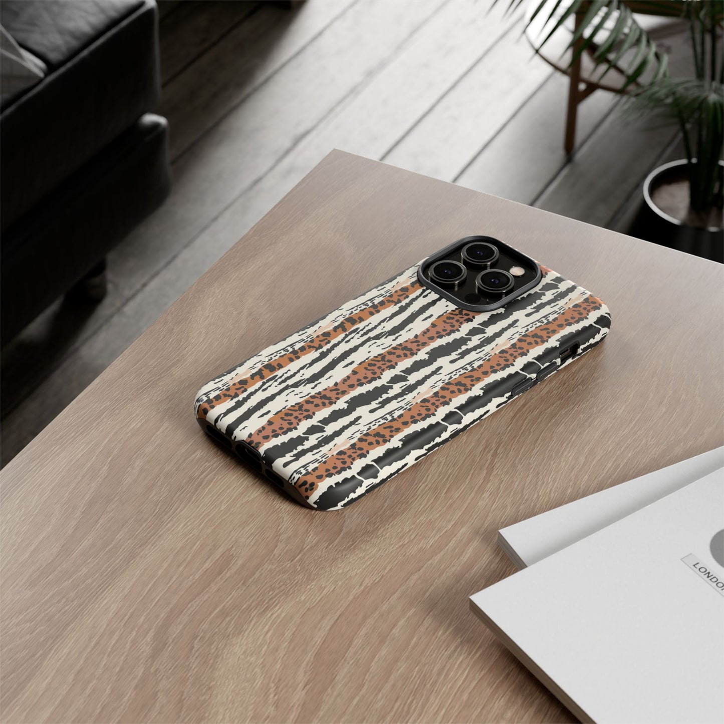 Animal Stripe Phone Case — Leopard & Zebra Pattern Tough Protective Cover,Africa Pattern .