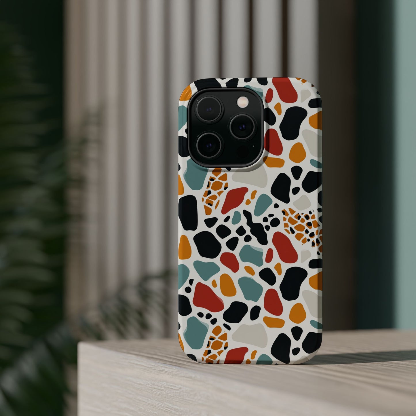 Terrazzo Pattern Magnetic Impact Phone Case — Colorful Retro Pebble Design