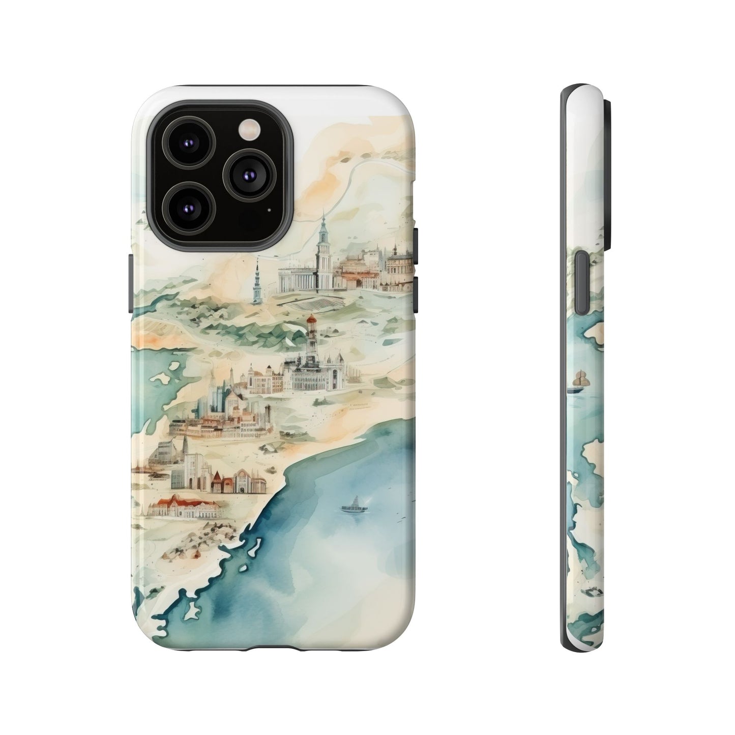 Hard Phone Case — Watercolor Fantasy Map Castle Design