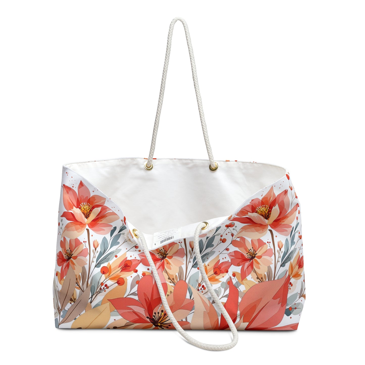 Floral Lotus Weekender Bag – Coral & Brown Travel Tote
