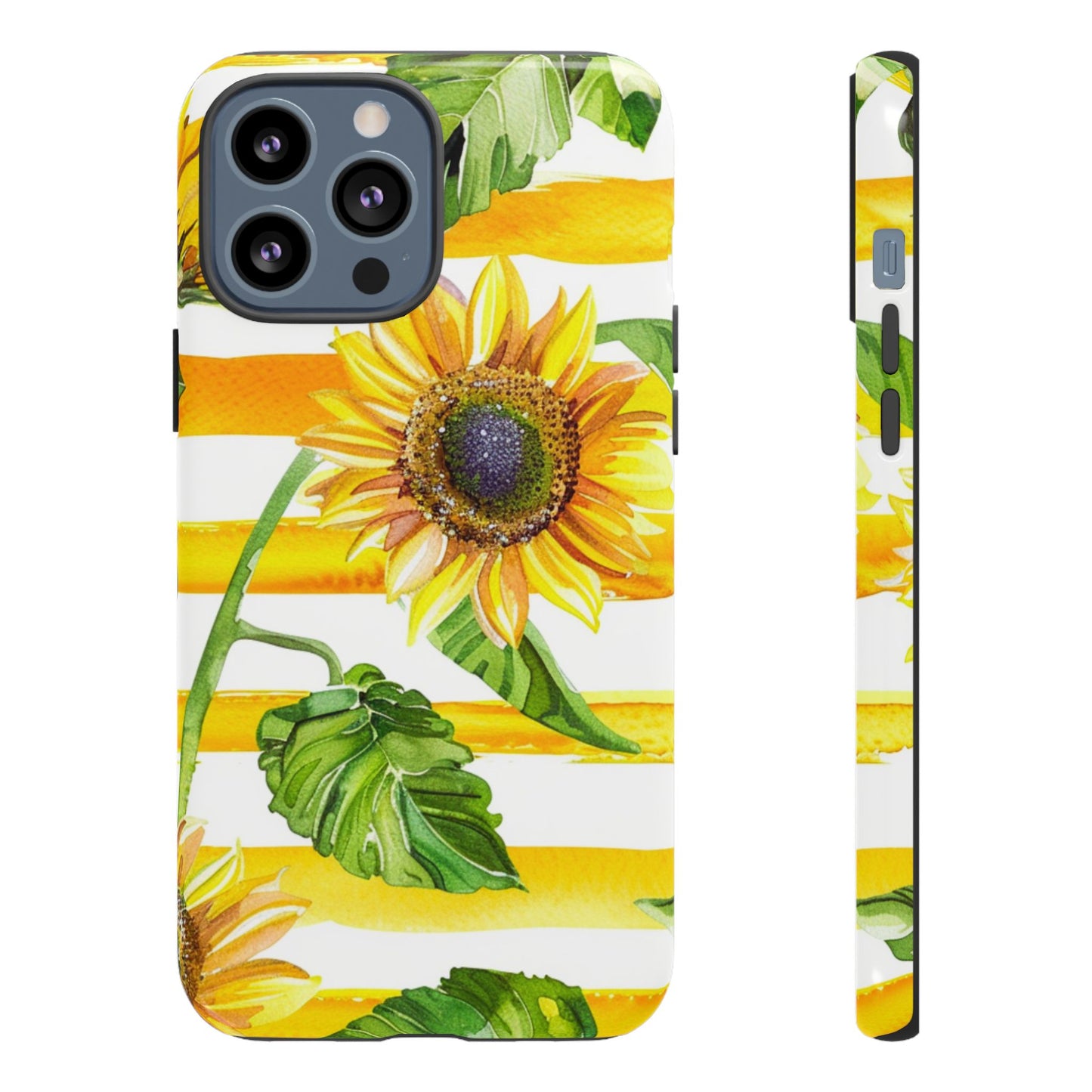 Sunflower Stripes Phone Case - Bright Floral Tough Case