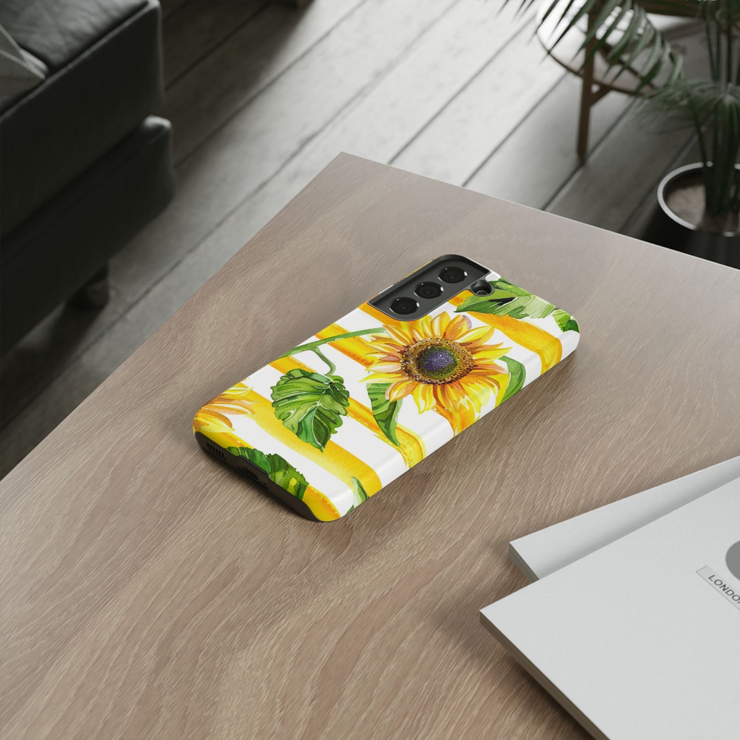 Sunflower Stripes Phone Case - Bright Floral Tough Case