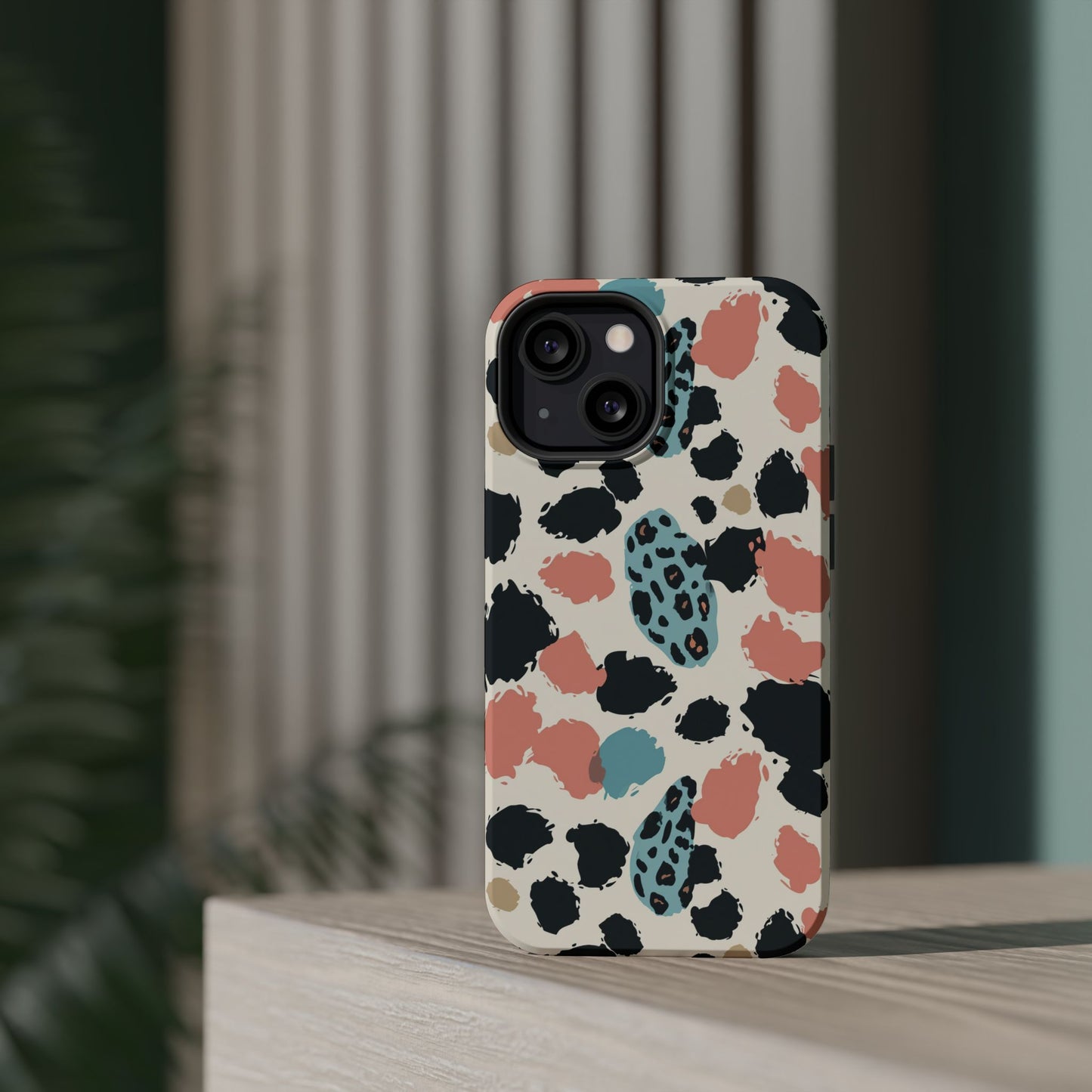 Leopard Splash Magnetic Impact Phone Case — Teal & Coral Animal Print