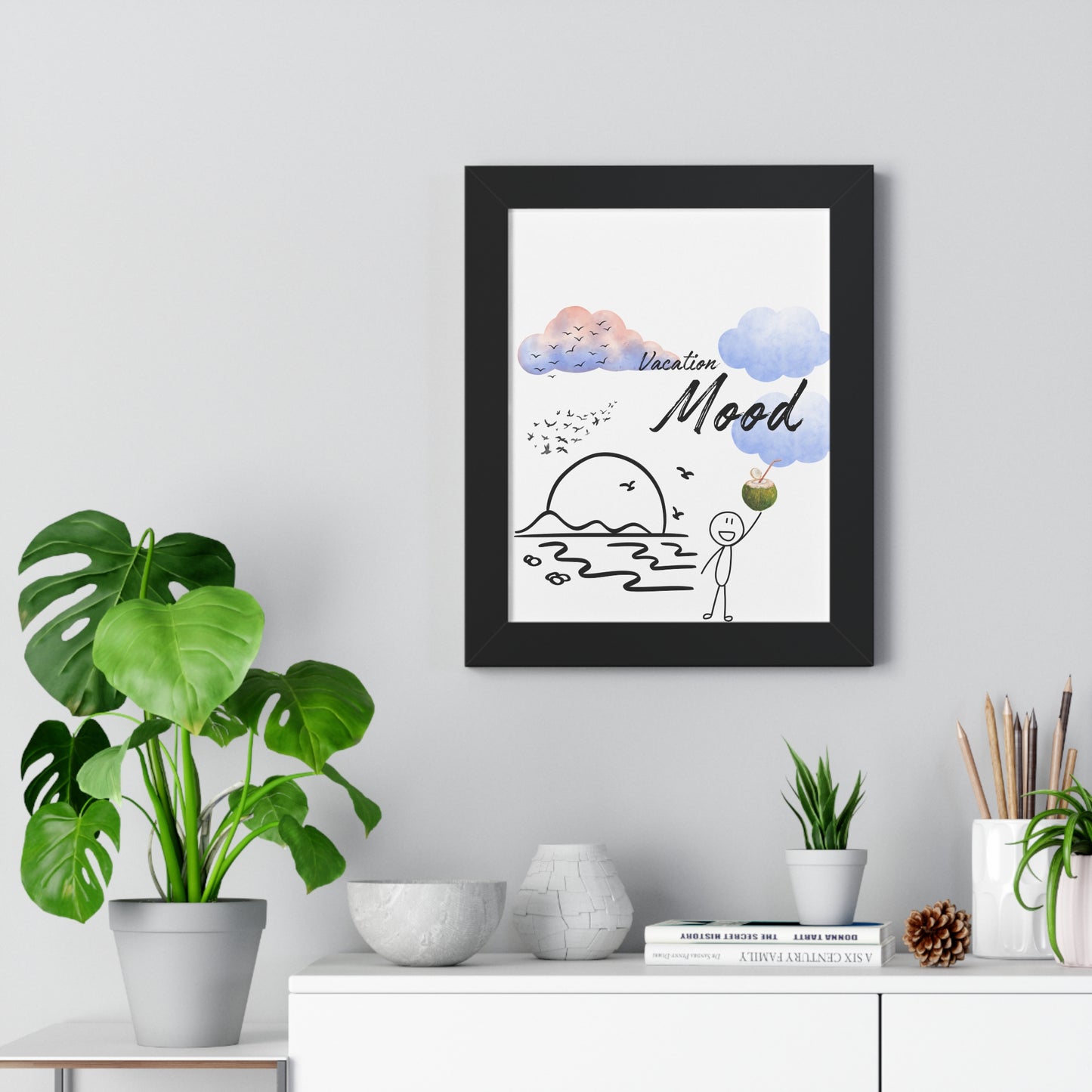 Vacation Mood Framed Vertical Poster, Tropical Art, Beach Decor, Summer Vibes, Home Decoration, Gift for Travel Lovers