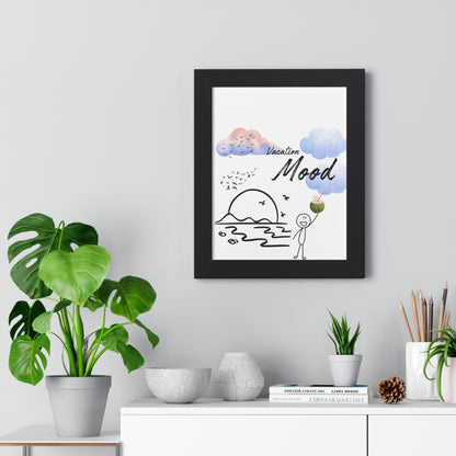 Vacation Mood Framed Vertical Poster, Tropical Art, Beach Decor, Summer Vibes, Home Decoration, Gift for Travel Lovers
