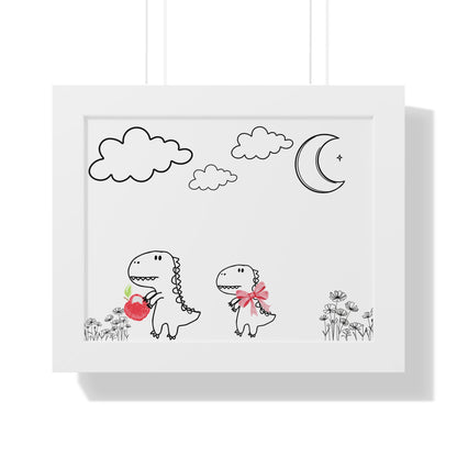 Cute Dinosaur Framed Poster, Whimsical Home Decor, Kids Room Art, Nursery Wall Art, Children's Gift, Dino Lovers