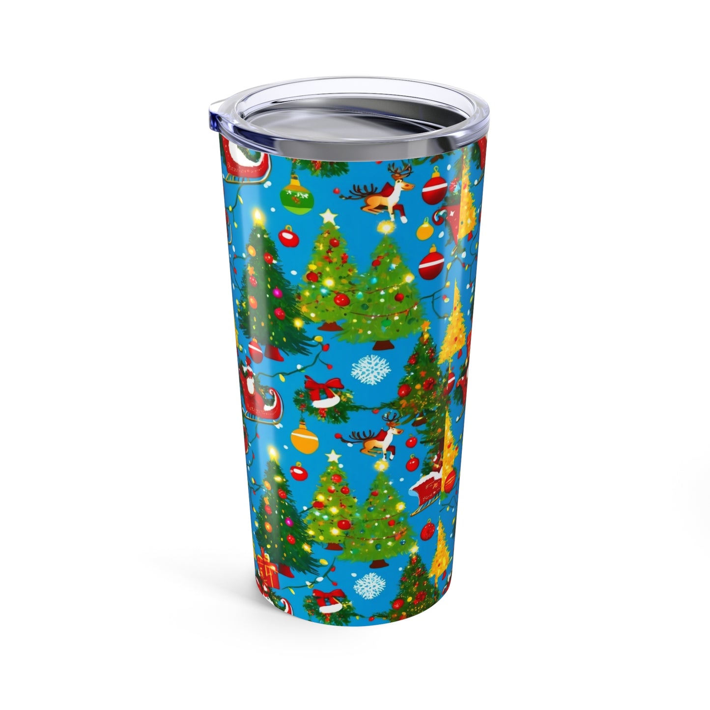Festive Holiday Tumbler | Christmas Drinkware, Gift for Her,Gif for Himn, Winter Wonderland Mug, Santa, Bells and Bows Design