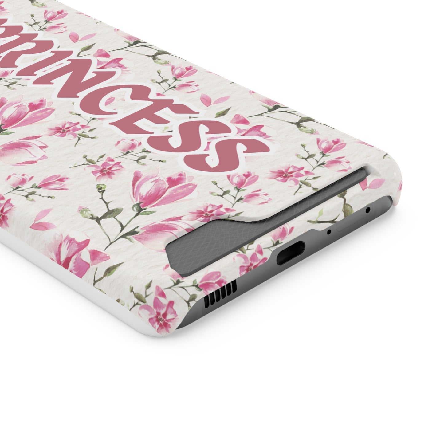 Chic Floral Phone Case with Card Holder for Princesses, Cute Floral Design, Gift for Her
