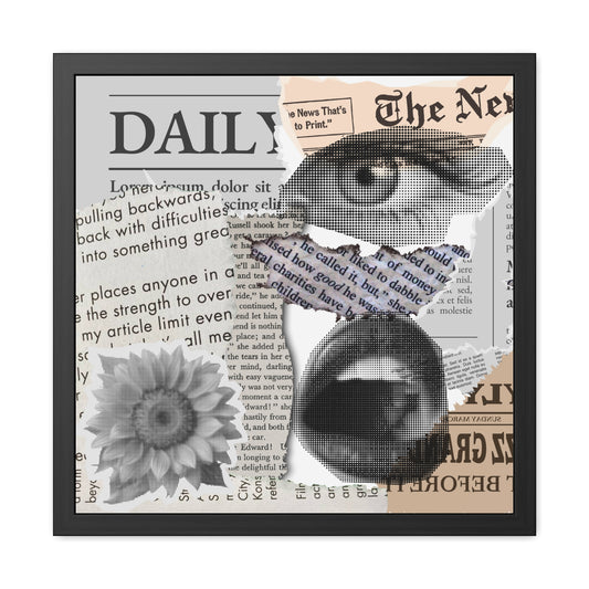 Artistic Framed Posters: Unique Wall Decor for Home, Vintage Style, Gift for Art Lovers, Newspaper Collage, Contemporary Artwork