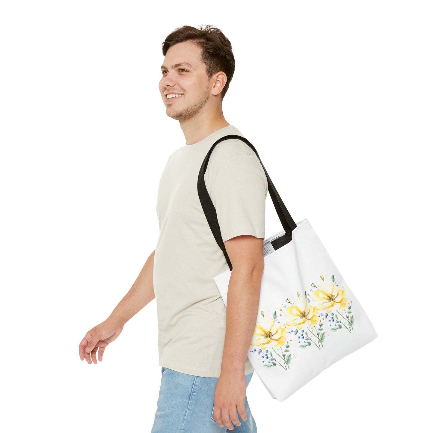 Floral Peony Tote Bag — Yellow Watercolor Flowers on White