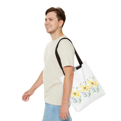 Floral Peony Tote Bag — Yellow Watercolor Flowers on White