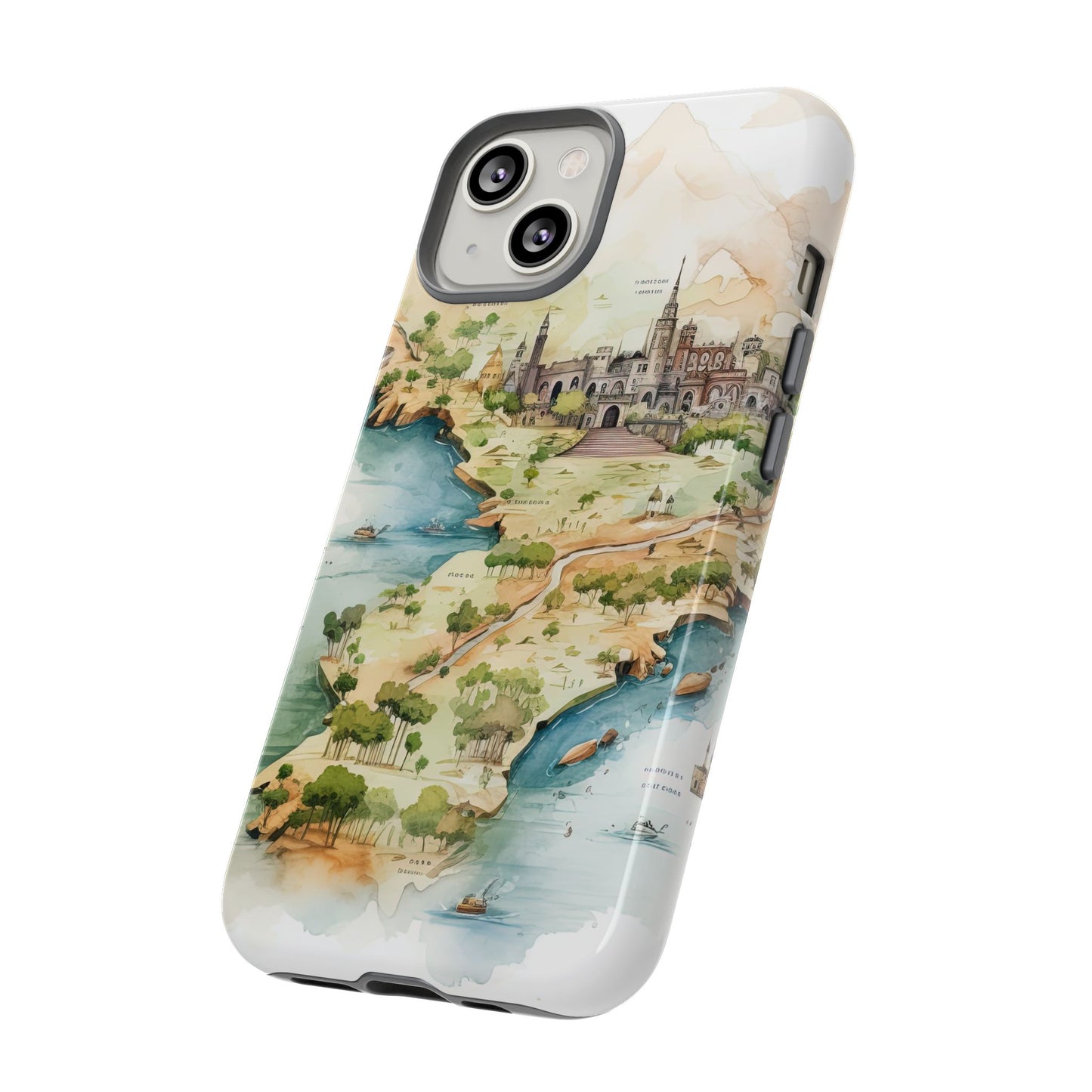 Hard Phone Case — Watercolor Fantasy Map Castle Design