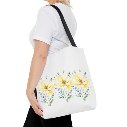 Floral Peony Tote Bag — Yellow Watercolor Flowers on White