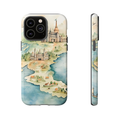 Hard Phone Case — Watercolor Fantasy Map Castle Design