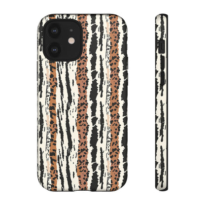 Animal Stripe Phone Case — Leopard & Zebra Pattern Tough Protective Cover,Africa Pattern .