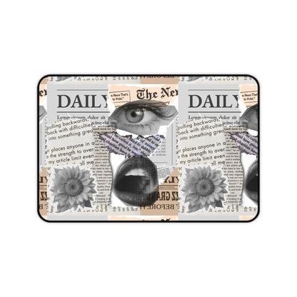 Stylish Desk Mat with Newspaper and Floral Design, Ideal for Home Office, Gifts, Desk Accessories, Office Decor, Unique Workspaces