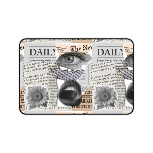 Stylish Desk Mat with Newspaper and Floral Design, Ideal for Home Office, Gifts, Desk Accessories, Office Decor, Unique Workspaces