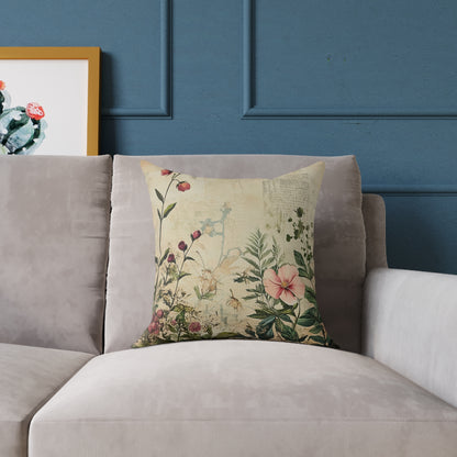 Botanical Floral Throw Pillow — Vintage Greenery Square Cushion