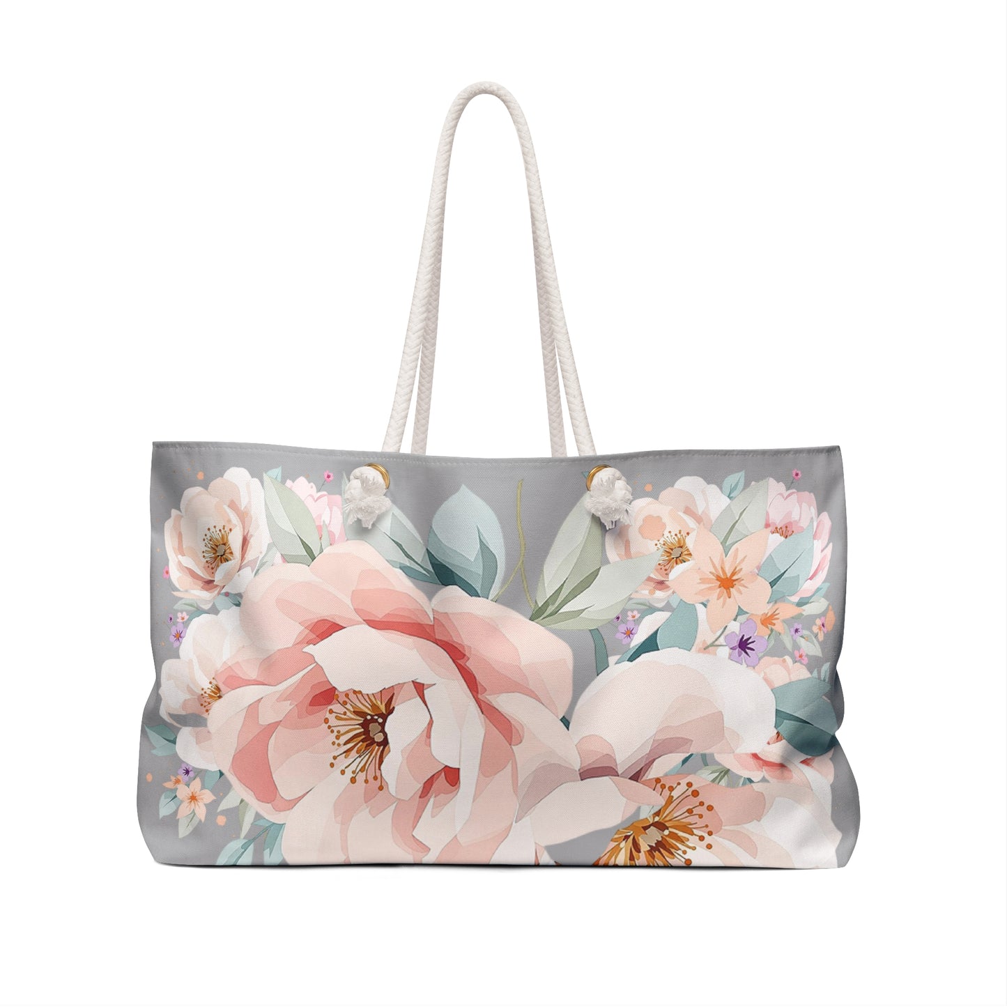 Floral Peony Weekender Bag — Large Pastel Travel Tote