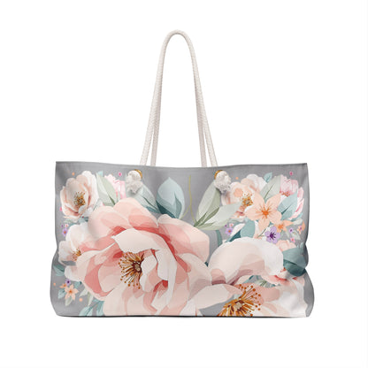 Floral Peony Weekender Bag — Large Pastel Travel Tote
