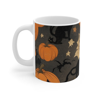 Halloween Cat Mug, Spooky Coffee Cup, Black Cat and Pumpkin Design, Fall Decor, Halloween Gift, Witchy Kitchenware