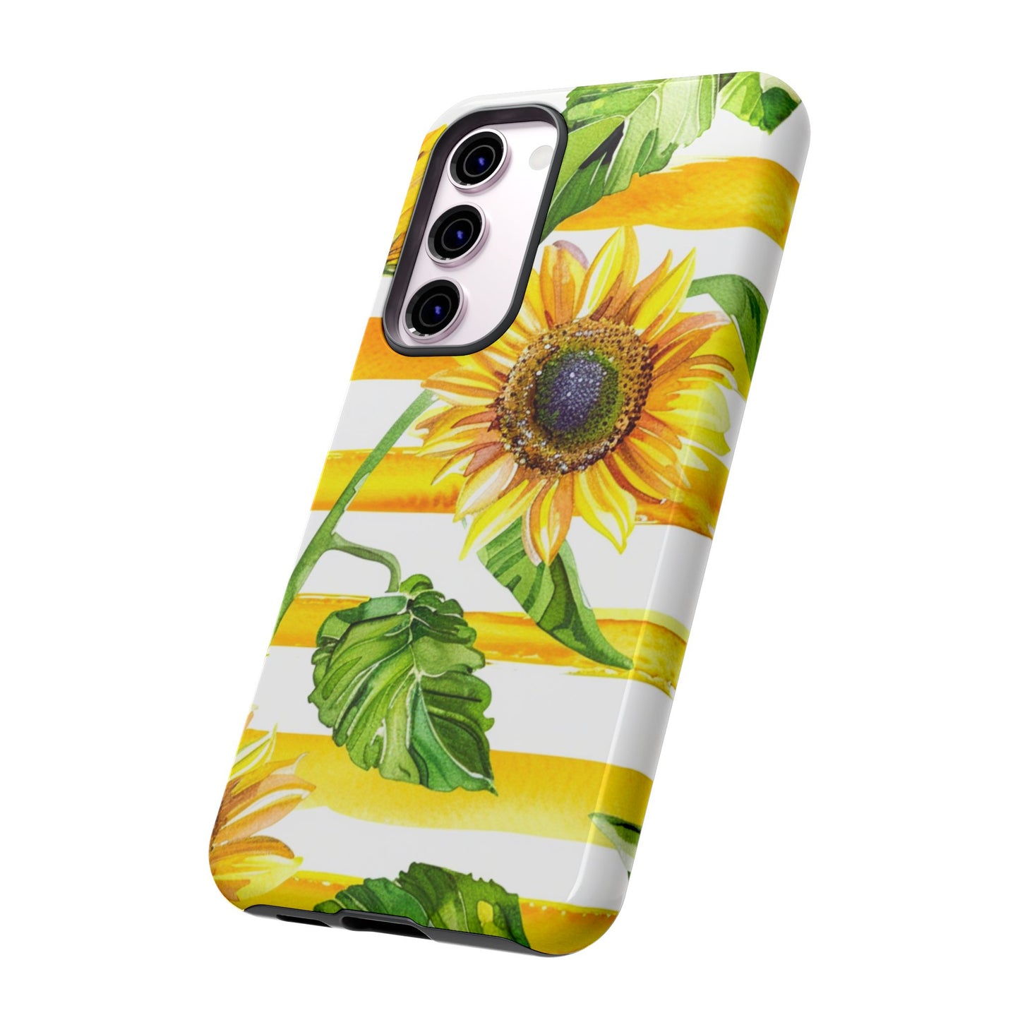 Sunflower Stripes Phone Case - Bright Floral Tough Case