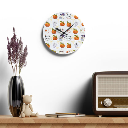 Halloween Themed Acrylic Wall Clock, Cute Pumpkin and Ghost Decor, Spooky Home Decoration, Fall Wall Art, Seasonal Clock