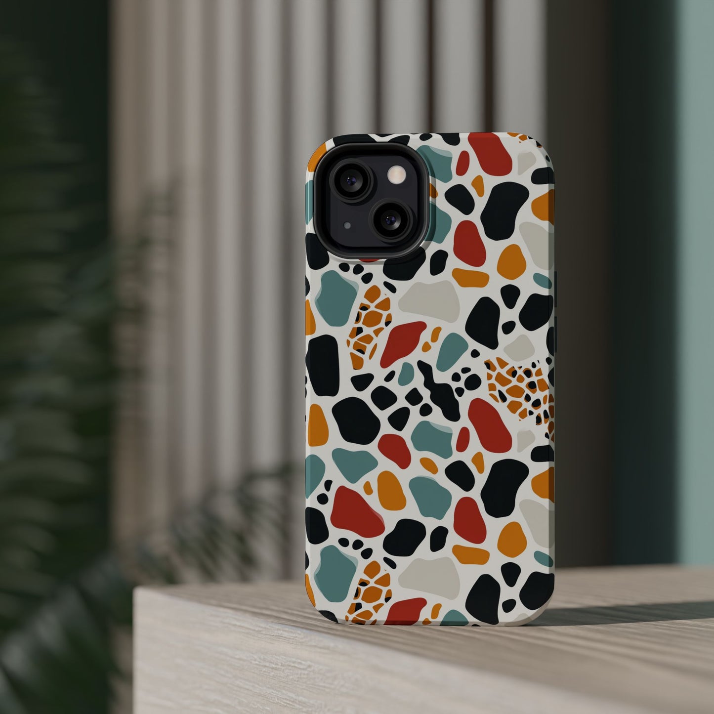 Terrazzo Pattern Magnetic Impact Phone Case — Colorful Retro Pebble Design