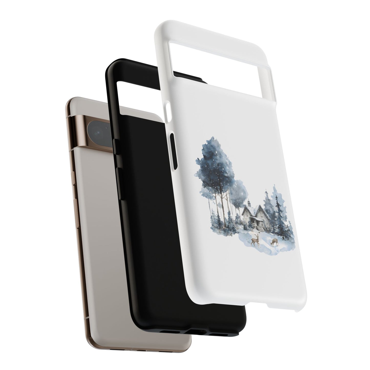 Nature-Inspired Tough Phone Case with Winter Cabin Design