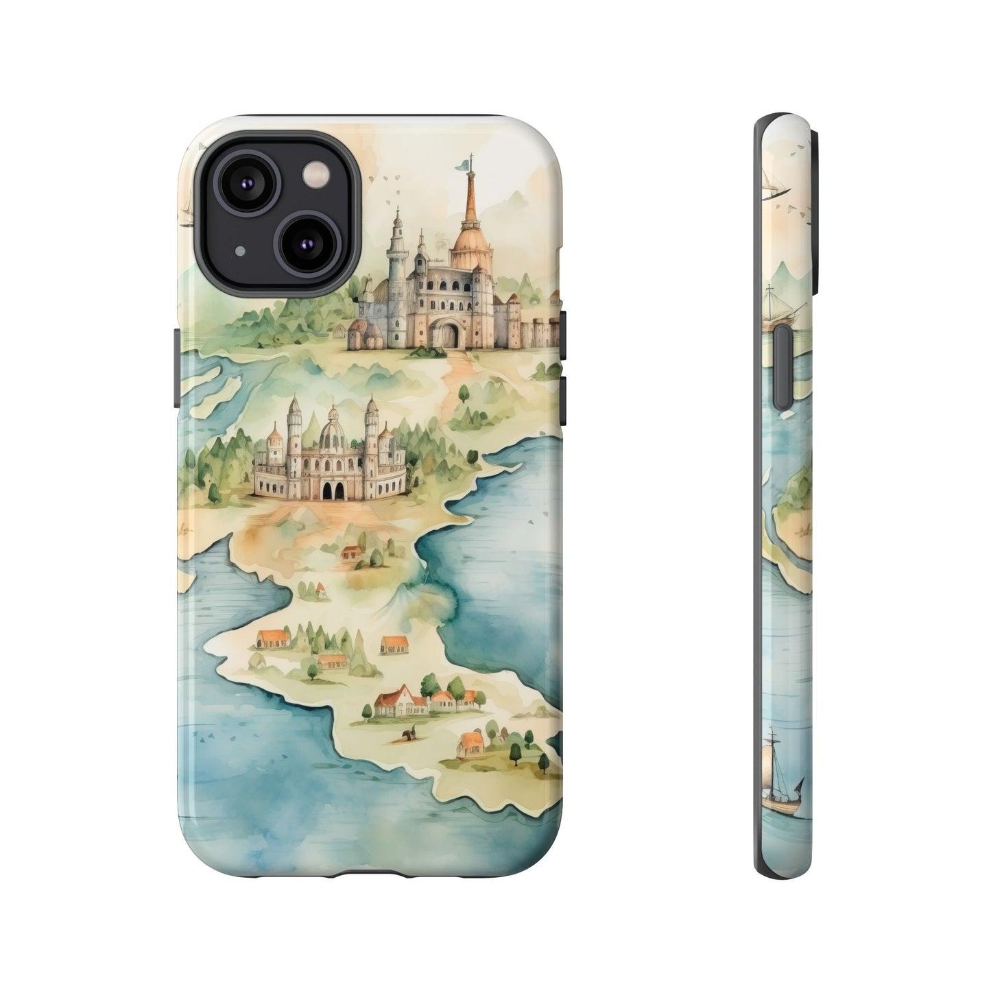 Hard Phone Case — Watercolor Fantasy Map Castle Design