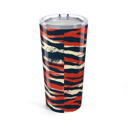 20oz Tumbler — Red, Navy & Cream Tiger Stripe Insulated Travel Cup
