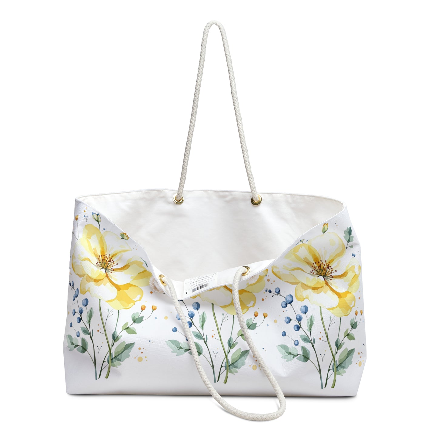 Floral Yellow Peony Weekender Bag — Large Watercolor Travel Tote