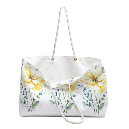 Floral Yellow Peony Weekender Bag — Large Watercolor Travel Tote