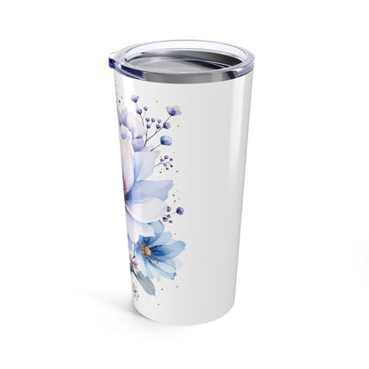 20oz Floral Tumbler — Blue Watercolor Magnolia Travel Cup