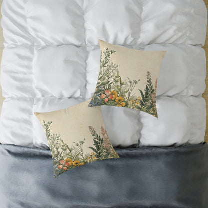 Botanical Floral Throw Pillow — Vintage Greenery Square Cushion