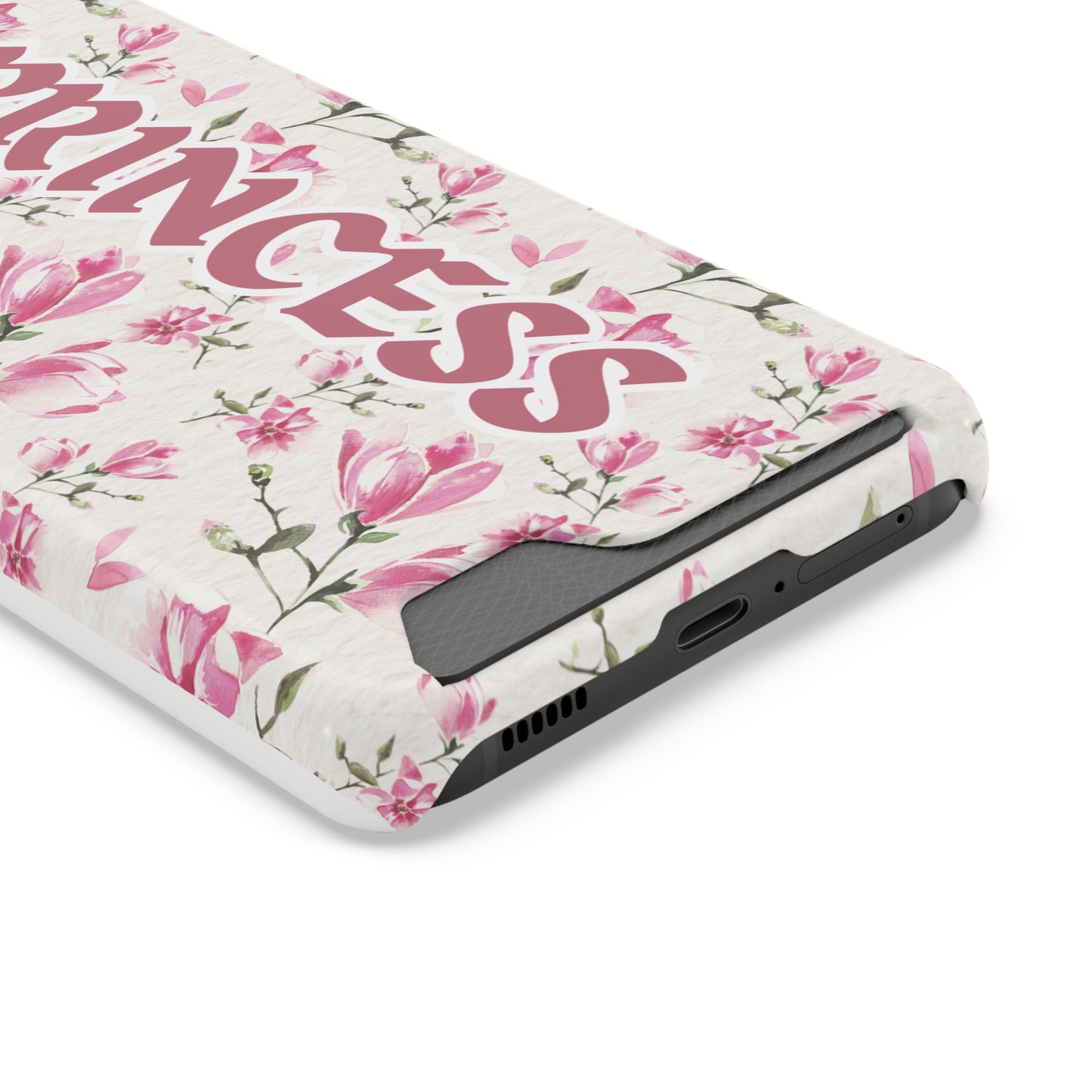 Chic Floral Phone Case with Card Holder for Princesses, Cute Floral Design, Gift for Her