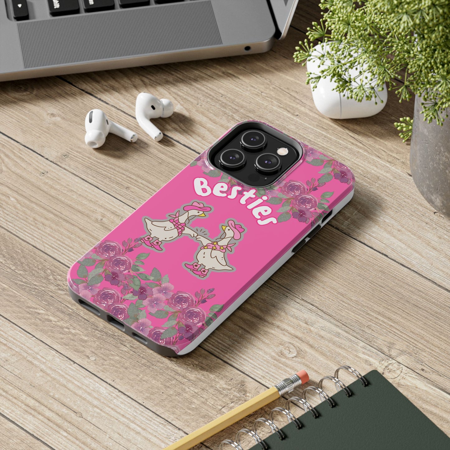 Colorful Floral Besties Phone Case, Tough Mobile Cover for Best Friends, Cute Gift for Friendship Day, Unique Cell Phone Protection