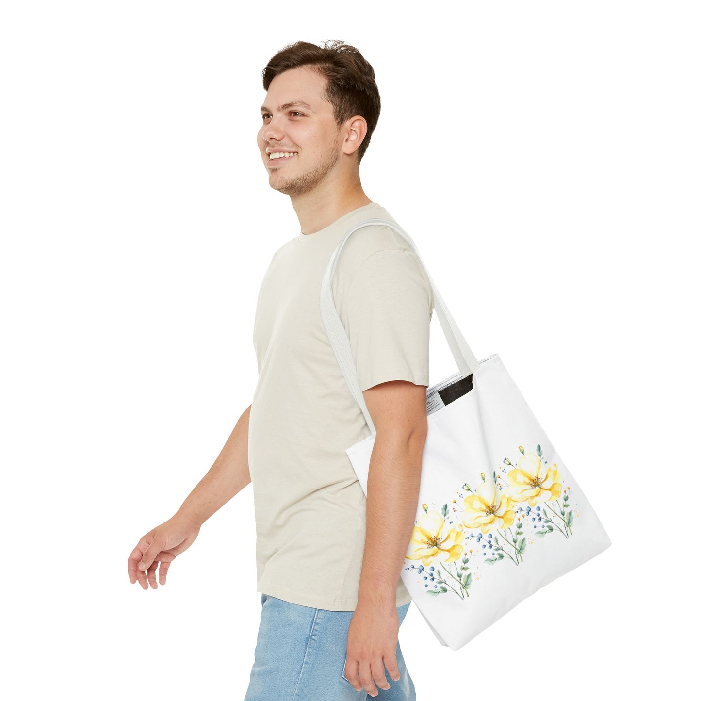 Floral Peony Tote Bag — Yellow Watercolor Flowers on White