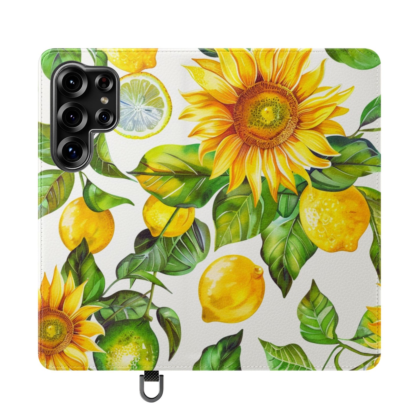 Sunflower & Lemon Flip Phone Case – Floral Wallet Flip Case with Card Slots