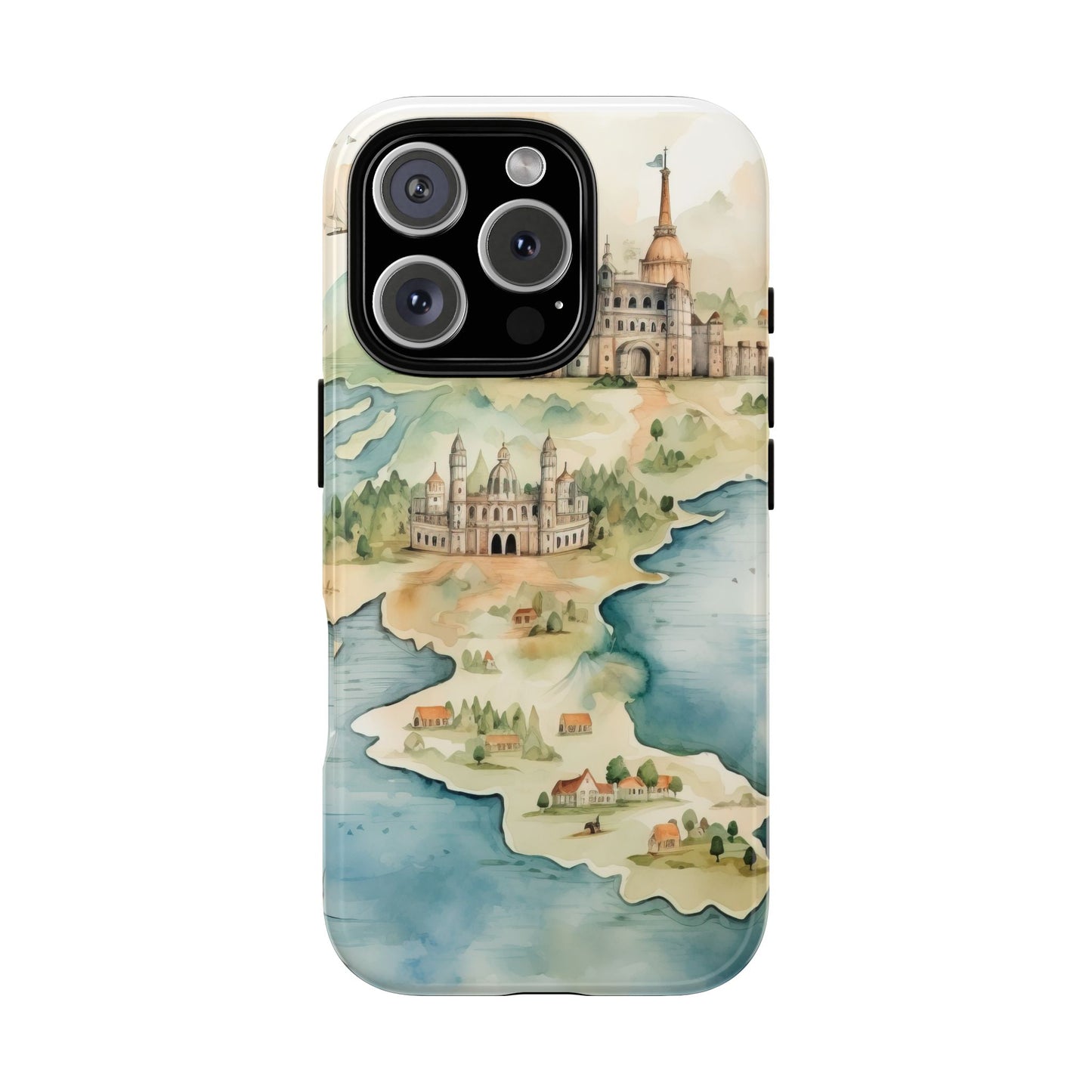 Hard Phone Case — Watercolor Fantasy Map Castle Design